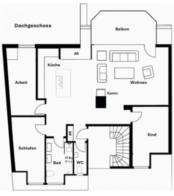 Renovierte 4-Zimmer-DG Wohnung an ruhiger Lage mit Südausrichtung und Kamin ab Dez. 2025