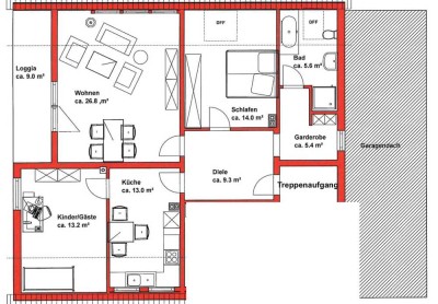 Helle Dachgeschosswohnung mit Loggia und Blick ins Grüne