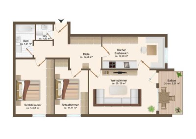 Freundliche 3-Zimmer-Eigentumswohnung mit TG-Stellplatz und Süd-Loggia