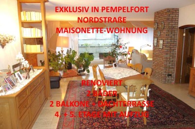 PEMPELFORT EXKLUSIVE MAISONETTETERRASSENWHG.+ 2 BALKONE KAMIN 2 BÄDER+G-WC RENOVIERT 4.+5. OG/AUFZUG