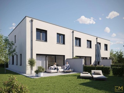 The Oasis! Modernes Reihenhaus in Ödt, nahe dem Badesee: 5 Zimmer, Terrasse, Eigengarten, belagsfertig.