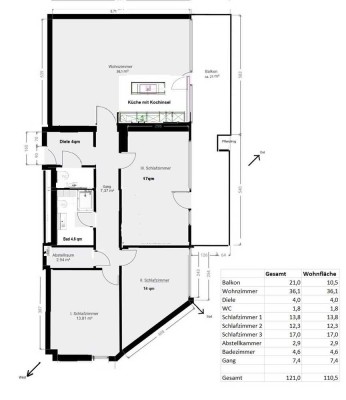 ab 1.10. - 4-Zimmer-Wohnung, Neuvermietung nach Sanierung, großer Balkon, EBK in München-Solln