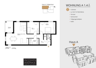 Whg A 1.4. - 3 Zimmer - Erdgeschoss mit ca. 67 m² Gartenanteil - barrierefrei