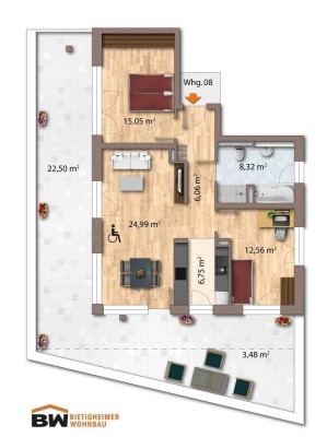 WE08: Schöne 3 Zimmer Wohnung mit Balkon und Einbauküche