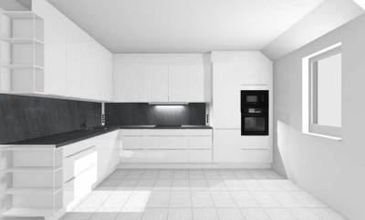Erstbezug 3-Zimmer-Dachgeschosswohnung mit kompletter Dachbodenfläche, Einbauküche & 2 Stellplätzen