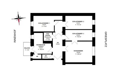 Sonniger 4 ZIMMER-Altbau, ruhiger Balkon, extra Wohnküche möbliert, Bad mit Dusche, WC, WG-tauglich!