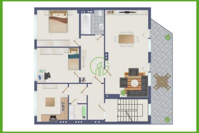 Stadtwohnung mit Gartennutzung. Drei Zimmer, Balkon, ca. 114 m², Einbauküche, neues Bad. Im 2. OG.