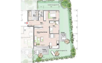 Erdgeschosswohnung mit 2 Terrassen (ETW Nr. 2)