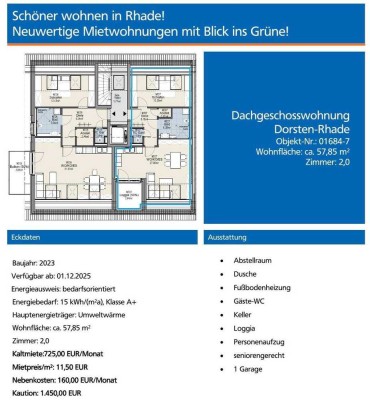 Neuwertige barrierefreie 2-Zimmer-Wohnung mit Balkon in Dorsten-Rhade