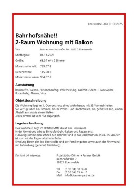 Moderne 2-Zimmer Wohnung mit Balkon in Eberswalde