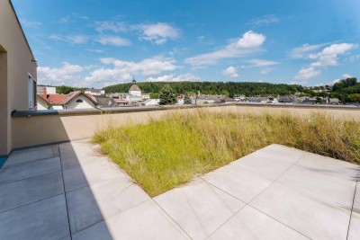 DACHGEFLÜSTER - 3-Zimmer-Wohnung mit Dachterrasse und herrlichem begrüntem Dachgarten - Fernsicht