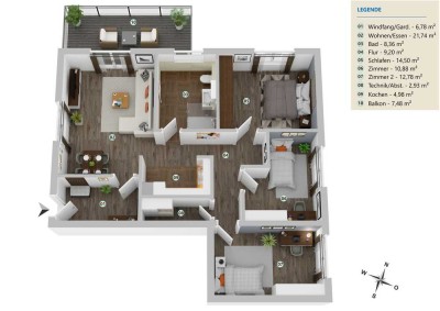 Erstbezug: exklusive 3-Zimmer-Etagenwohnung mit Balkon in Karlsbad (Spielberg)