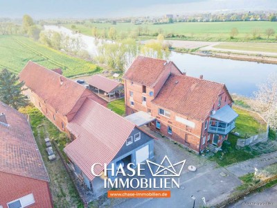 Einmalige Gelegenheit: Sanierte Mühle und Scheune in direkter Weserlage - Wohnen in H.O., Fuhlen!