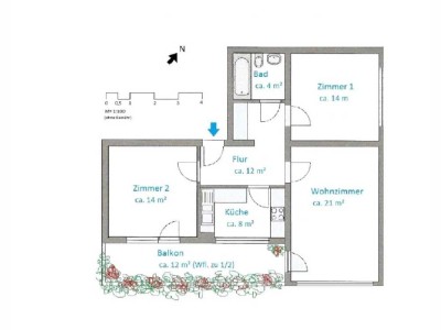 Helle 3-Zimmer Wohnung mit Balkon im 2. OG in Wiesbaden-Rambach