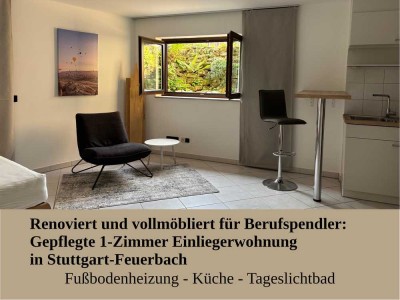Renoviert und vollmöbliert für Berufspendler: Gepflegte Einliegerwohnung in Stuttgart-Feuerbach