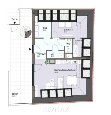 Exklusive 3-Zimmer-Dachgeschosswohnung mit Ankleide, großem Balkon &amp; Dachterrasse