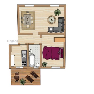 Sonniges 2 ZKB Apartment mit EBK in kl. MFH. Tageslichtbad mit gr. Fenster. Balkon. Gartennutzung.