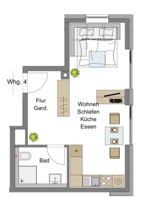 Helle, geräumige ein Zimmer Wohnung in Ulm, Lehr