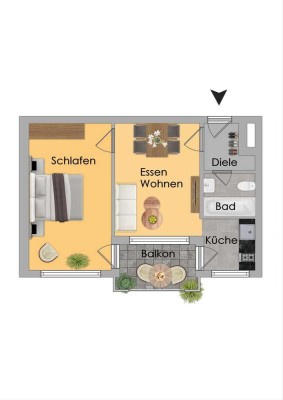 München - Berg am Laim-2-Zimmerwohnung, Küche, Bad/WC, Flur, Balkon und Kellerabteil