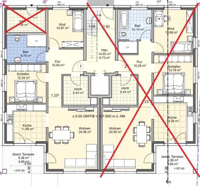 Erstbezug, 3-Zimmer-EG-Wohnung mit Terrasse, KFW 40 Standard