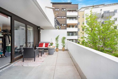 Bezugsfreie 1-Zi.-Wohnung mit großzügiger Süd-Terrasse im Innenhof der begehrten Germaniahöfe