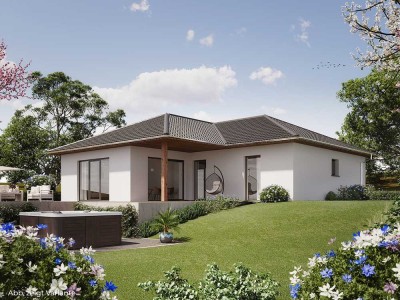 Moderner Bungalow  mit überdachter Terrasse und Grundstück!