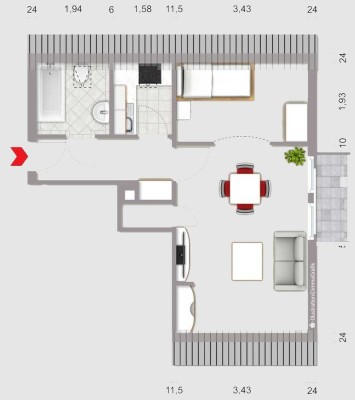 Eine 1-Raum-Dachgeschosswohnung in Langenargen
