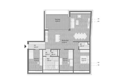 NEUBAU - 4 Zimmer Anleger- Dachgeschosswohnung – (113,78 m²) &amp; sonniger Terrasse- in Graz/Gries