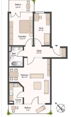 Geschmackvolle, gepflegte 2,5-Zimmer-Wohnung mit Einbauküche und TG-Stellplatz in Landshut