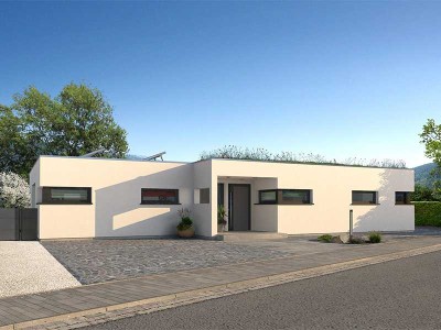 Wohnen auf einer Ebene - moderner Bungalow mit Grundstück & Gartenidylle