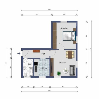 Modernisierte, helle 2,5-Zimmer-Wohnung im Erdgeschoss