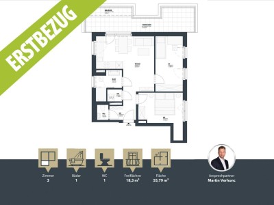 Neubau || Erstbezug - 3 Zimmer-Wohnung mit Terrasse || 2.OG || Nähe Aspern - Essling