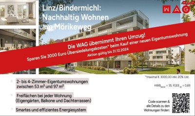 41 m² Wohnbereich + 26 m² sonniger Eckbalkon auf 2 Seiten mit Aussicht + Modernes Energiekonzept = Wohlfühlwohnen mit kleinem ökologischen Fußabdruck!