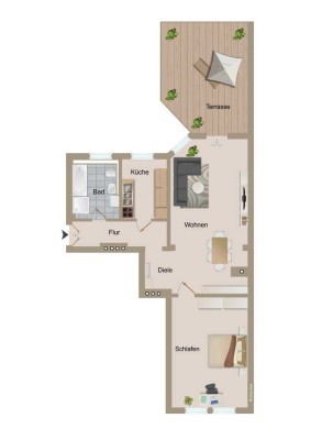 Großzügigie 2-Raumwohnung mit Dachterrasse!