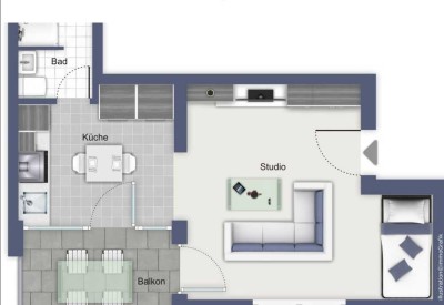 Helle 1,5-Zimmer-Wohnung mit einem Balkon