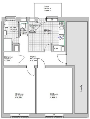 2-Zimmer-Küche-Bad-WC-Balkon + Abstellraum + Speisekammer