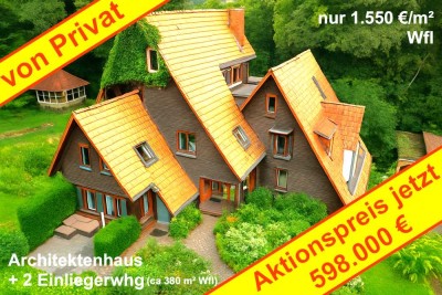 DIREKT VOM EIGENTÜMER - Stilvolles Architekten-Haus mit 3 sep. Wohneinheiten im Grünen nahe Kassel