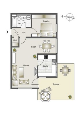 Geräumige, möblierte  Wohnung mit zwei Zimmer und großer Terrasse befristet ab 6 M. bis zu 2 Jahre