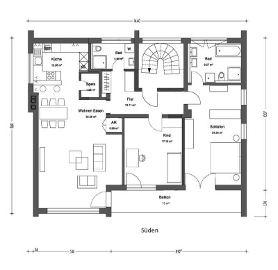 Bestlage: Kernsanierung 2019, moderne 123,5m² 3-Zi-Whg, großer Südbalkon, neue Einbauküche, 1.OG