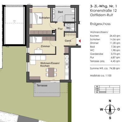 Erstbezug - Stilvolle 3-Zimmer-Wohnung mit EBK in Ruit mit bester ÖPNV Anbindung