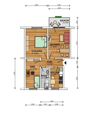 3 Raum Wohnung im 1. Obergeschoss