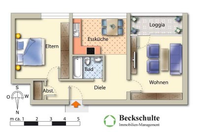 Gut geschnittene 2 Zi.- Wohnung mit Loggia in Bönen (Beispiel)