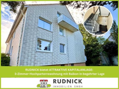 RUDNICK bietet ATTRAKTIVE KAPITALANLAGE: 3-Zimmer-Hochparterrewohnung mit Balkon in begehrter Lage