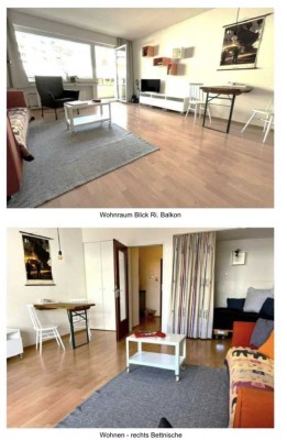 Moderne möbilierte 1-Zimmer-Wohnung in Zooviertel Düsseldorf mit Balkon,  Einbauküche und Stellplatz