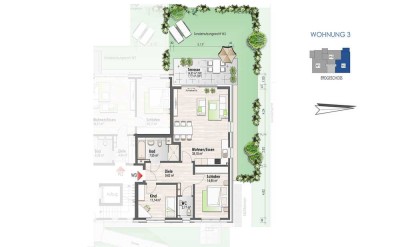 Erdgeschosswohnung mit großer Terrasse & Garten (ETW Nr. 3)