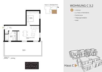 Whg C 3.2 - 2 Zimmer - Dachgeschoss mit großer Dachterrasse
