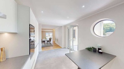RESERVIERT!Licht, Stil & Raumgefühl: Charmante 3-Zi.-Wohnung mit Anbau, Terrasse & hochwer. Einbauk.