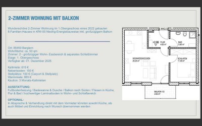 Helle 2-Zimmer Wohnung mit Balkon in Berglern