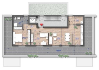 Lichtdurchflutete Penthouse-Wohnung mit großer Dachterrasse in den Arcadia-Höfen, Düsseldorf
