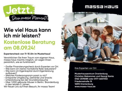 Finanzierungscheck am Tag der offenen Tür bei massa haus Oranienburg am 08.09. 11-15 Uhr